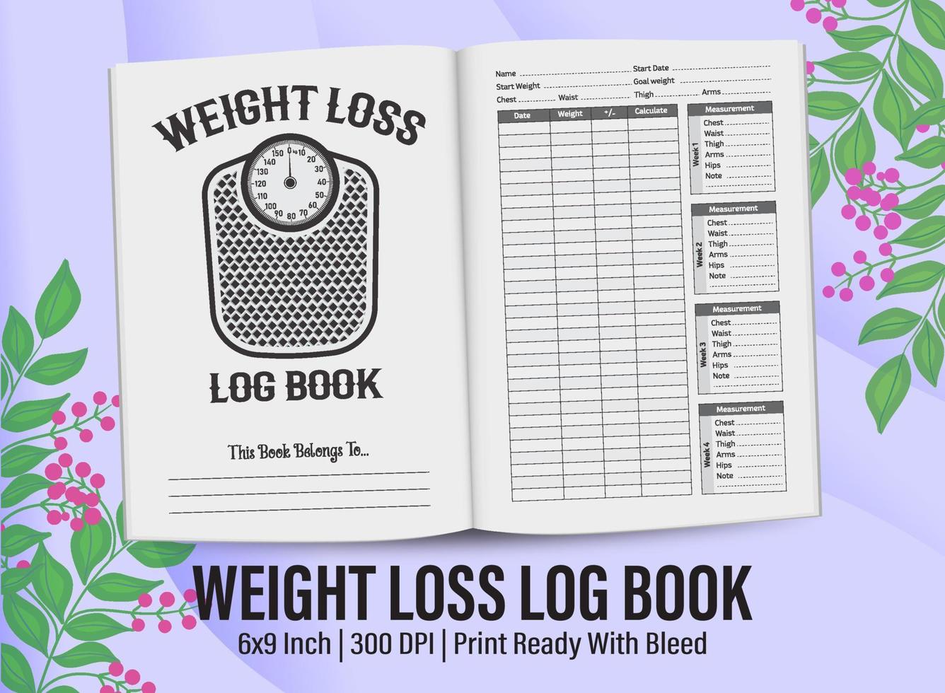 Weight Loss Logbook for KDP interior. Weight Loss Logbook planner template design for KDP Interior. vector