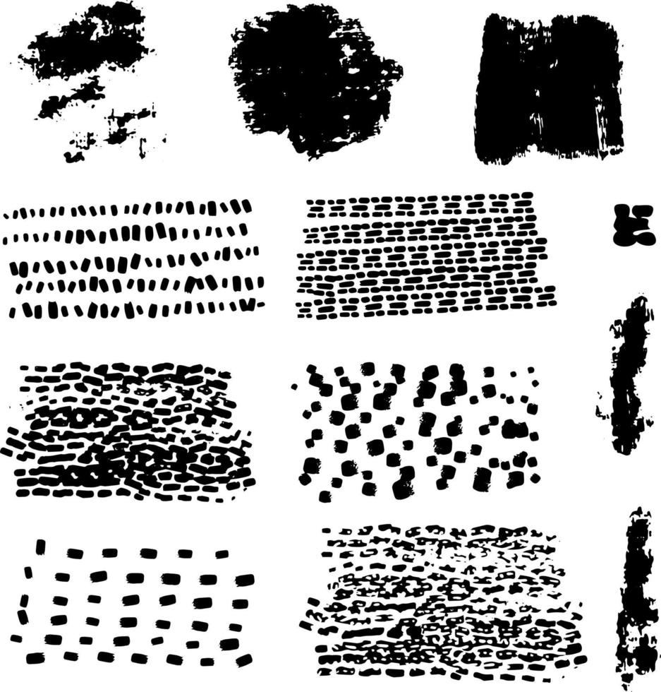 Vector set of abstract textures from paint strokes. Hand drawn abstract grunge backgrounds, stripes and lines