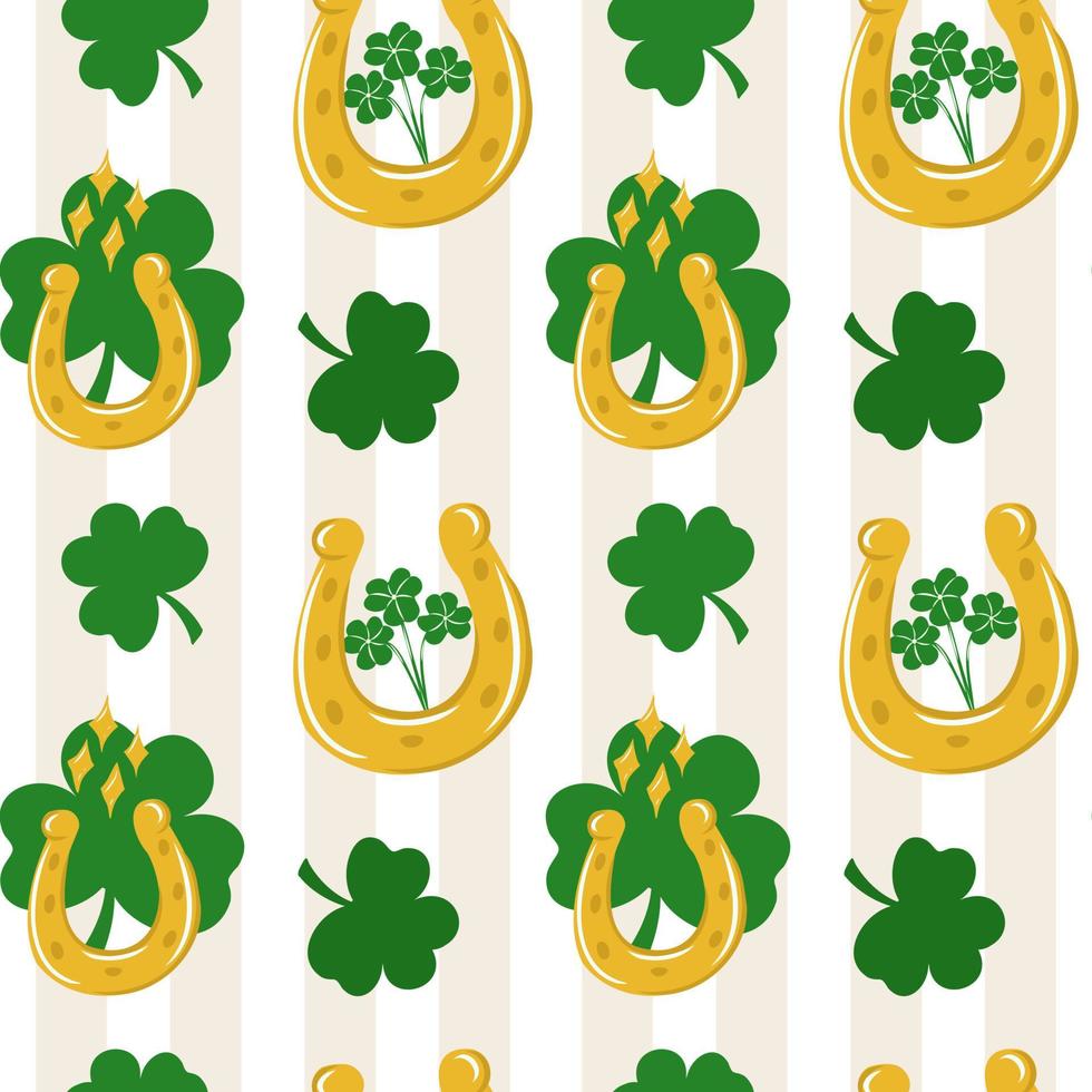 Seamless St. Patrick's Day pattern of Irish symbols. Green clover leaf and other hand drawn elements vector