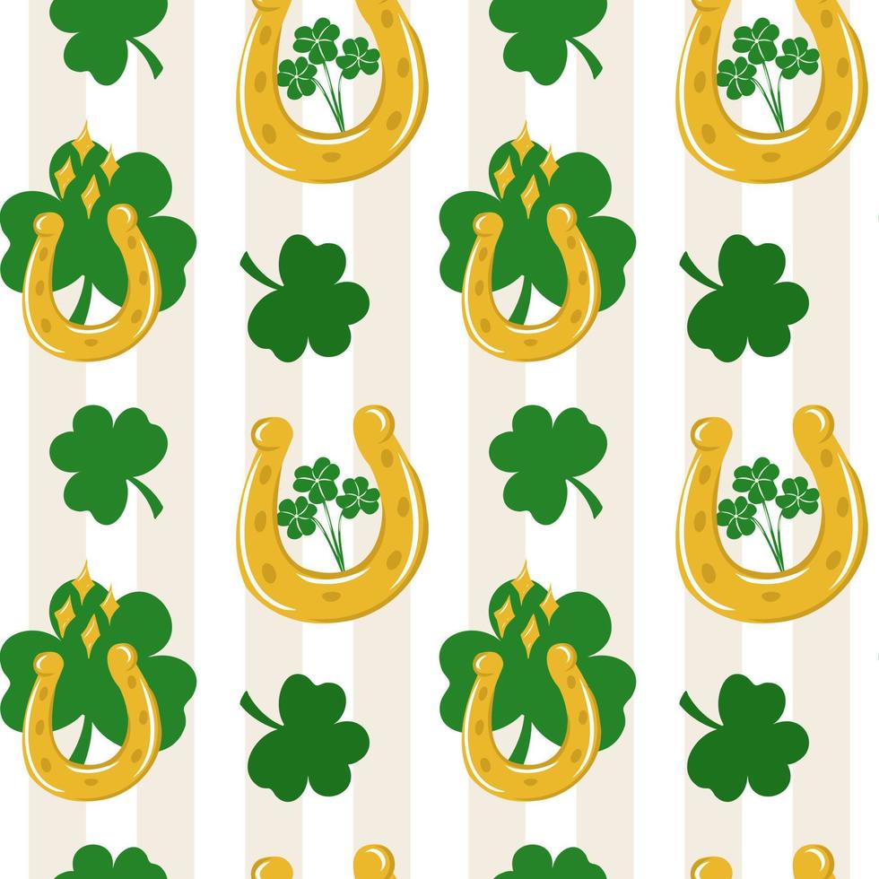 st sin costuras patrón del día de patrick de símbolos irlandeses. hoja de trébol verde y otros elementos dibujados a mano vector