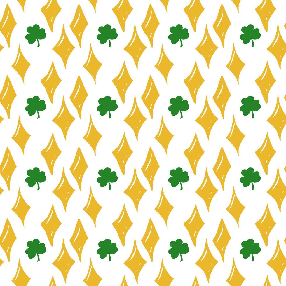 Seamless St. Patrick's Day pattern of Irish symbols. Green clover leaf and other hand drawn elements vector