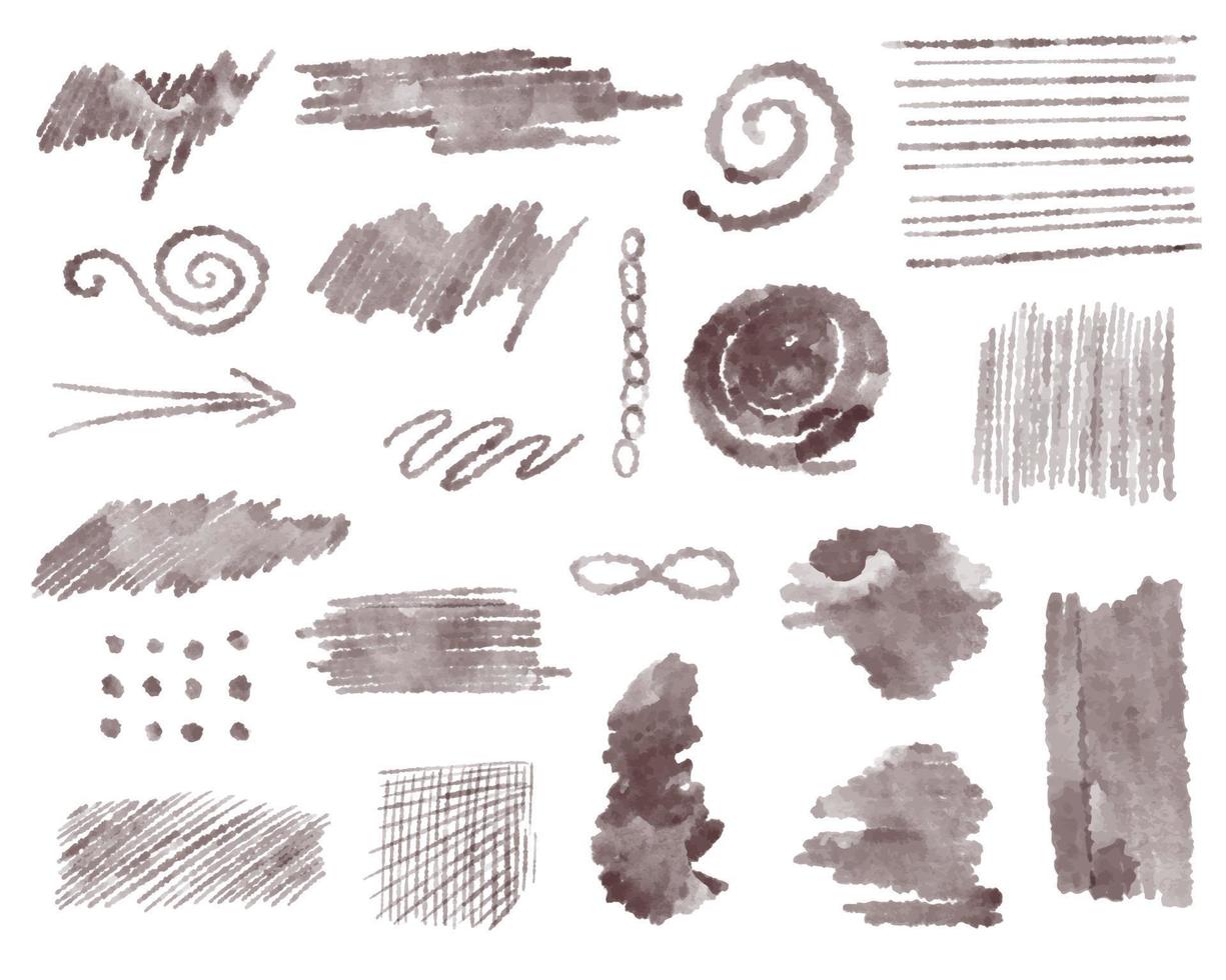 Vector set of abstract elements with watercolor texture. Hand drawn grunge backgrounds, stripes and lines. Abstract brush strokes
