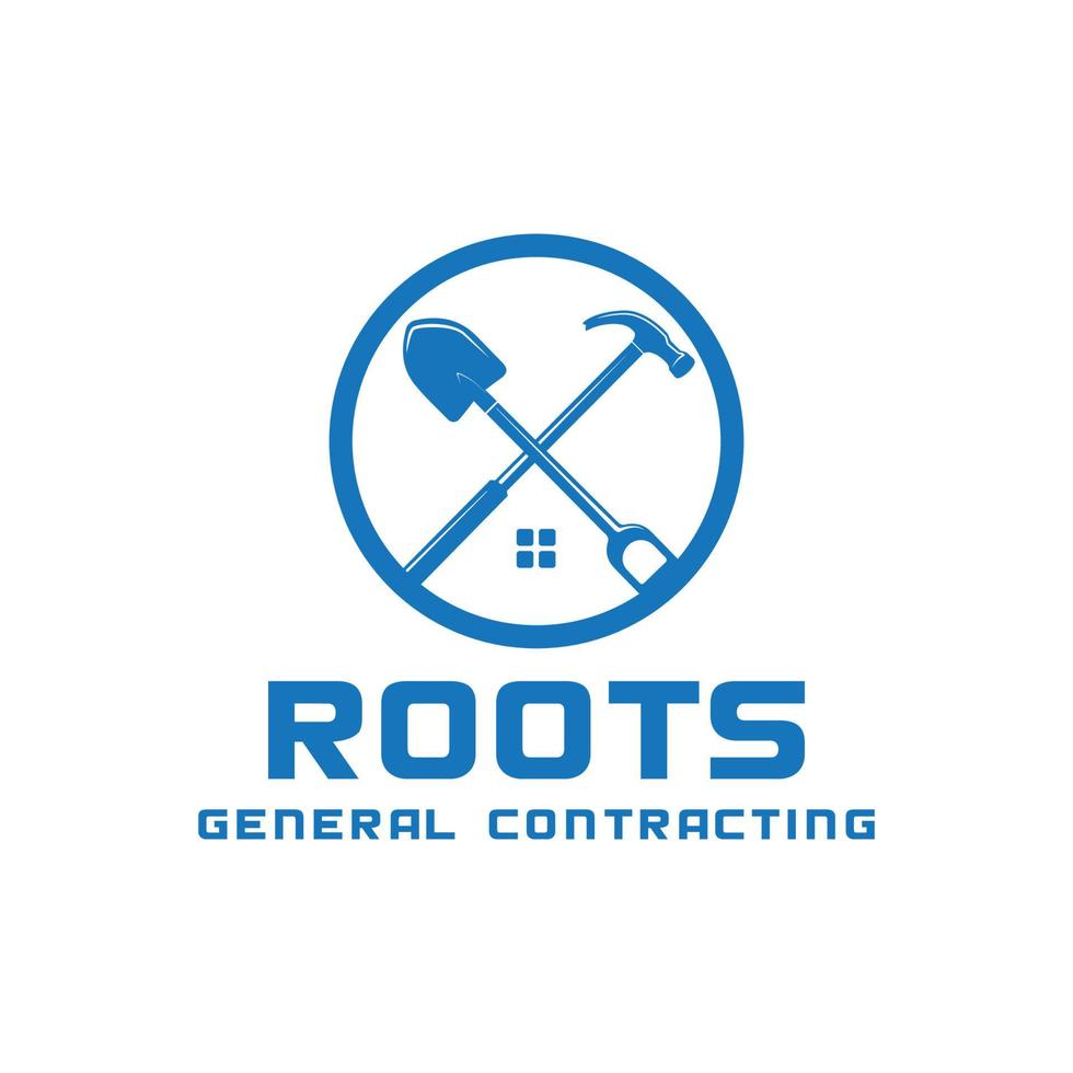 Building construction logo template, window icon, shovel and hammer in circle. vector