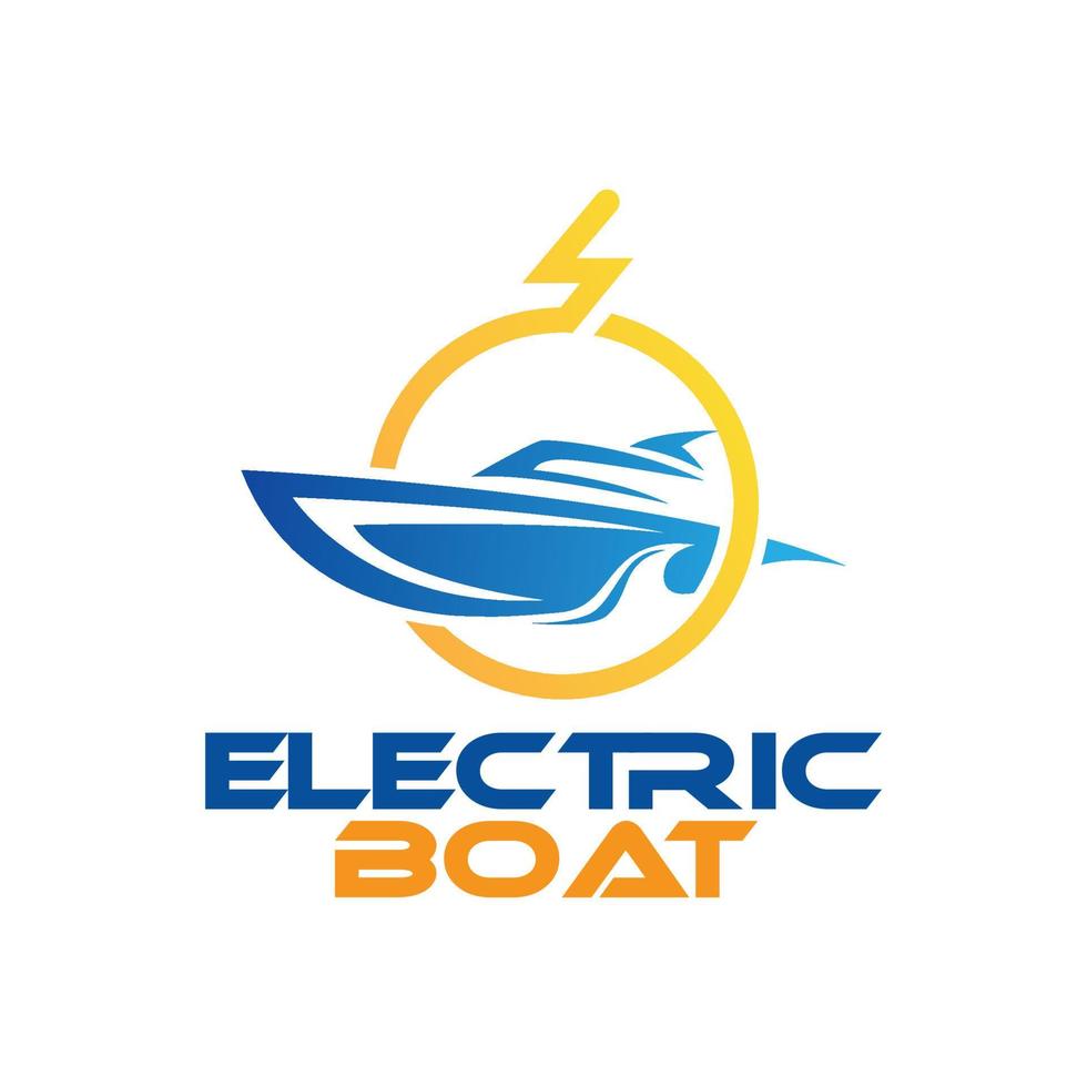 Fast Electric Boat Logo Vector Design, with lightning element on circle, Creative idea vector illustration