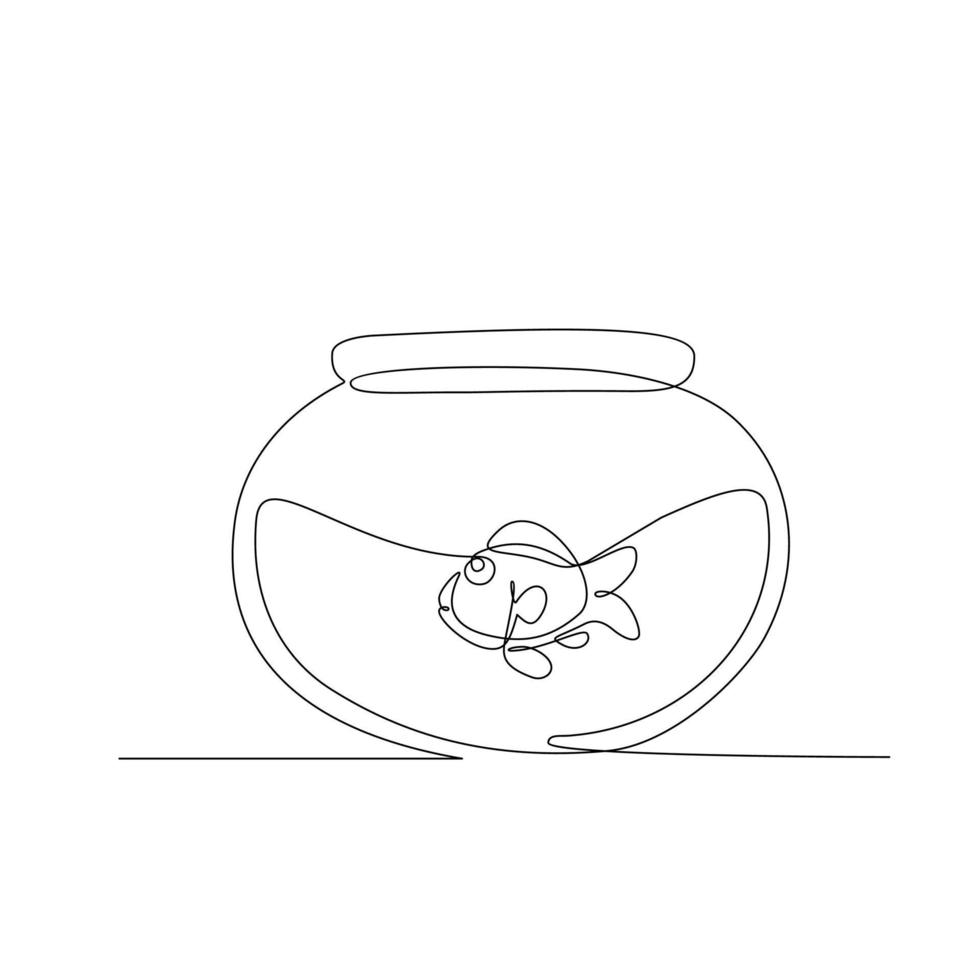 Continuous single line drawing, fish in glass bowl, simple concept for hobby, t-shirt printing and happy Nowrus theme. vector illustration.