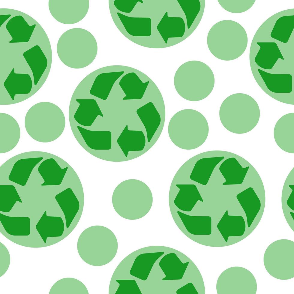 Recycling seamless pattern, green arrows and circles on a white background vector