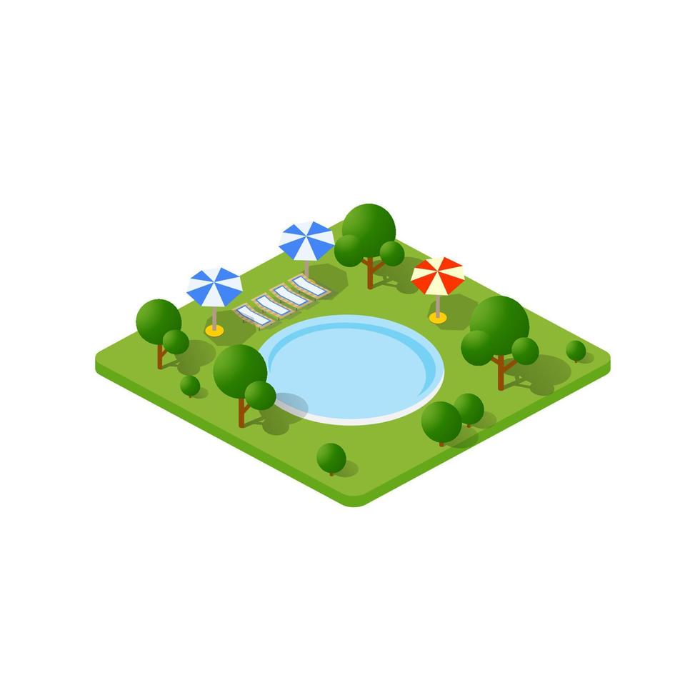 Isometric 3d trees park from city infrastructure vector architecture. Modern white illustration for game design and business form background.