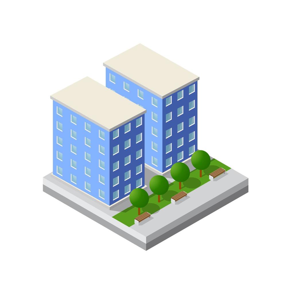 Cityscape design elements with isometric building city map generator. Isolated collection for creating your perfect city vector