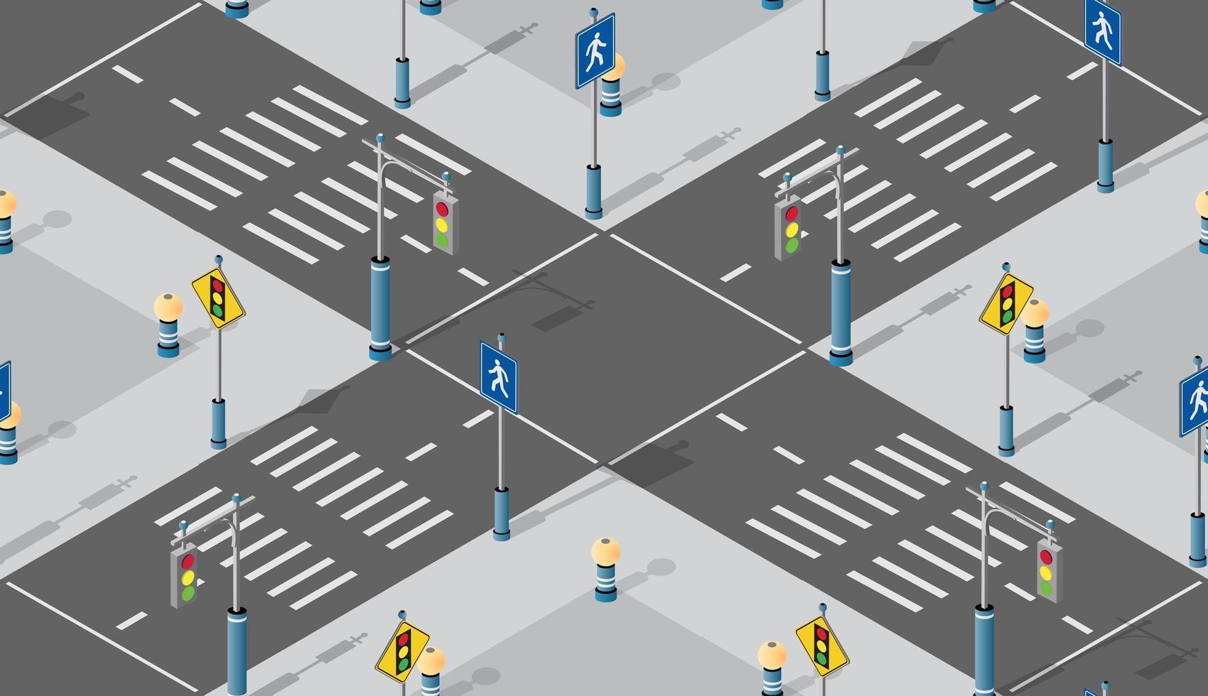 City street intersection isometric seamless repeating pattern urban design vector