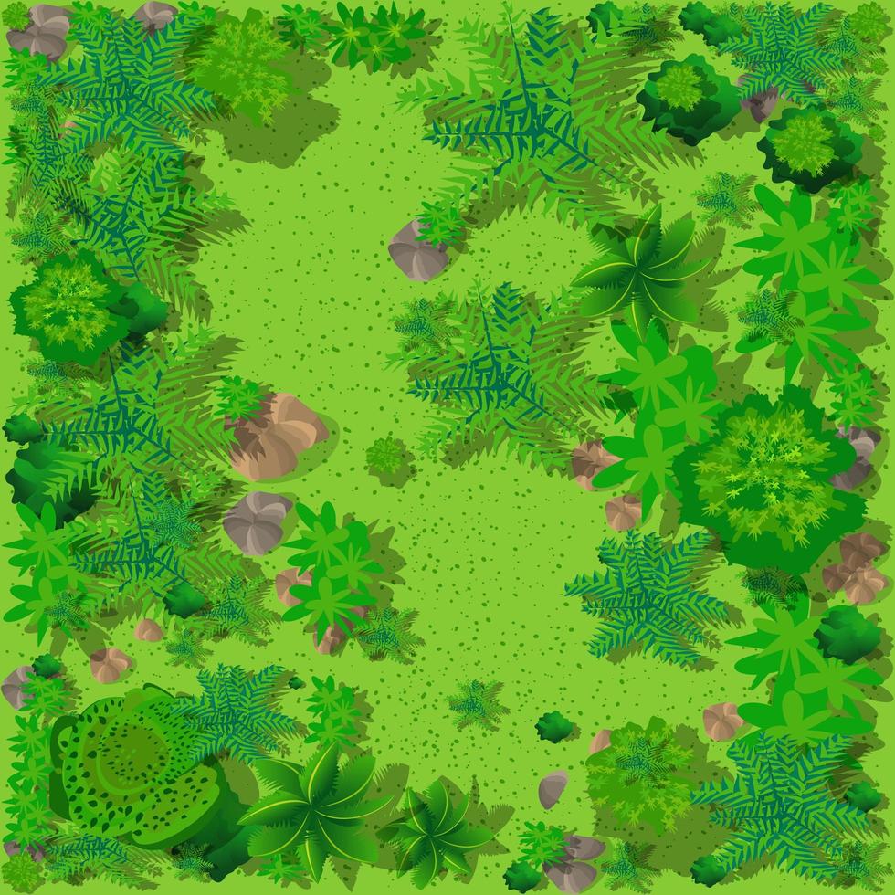 Top view of the countryside with forest, grass with stones and trees vector