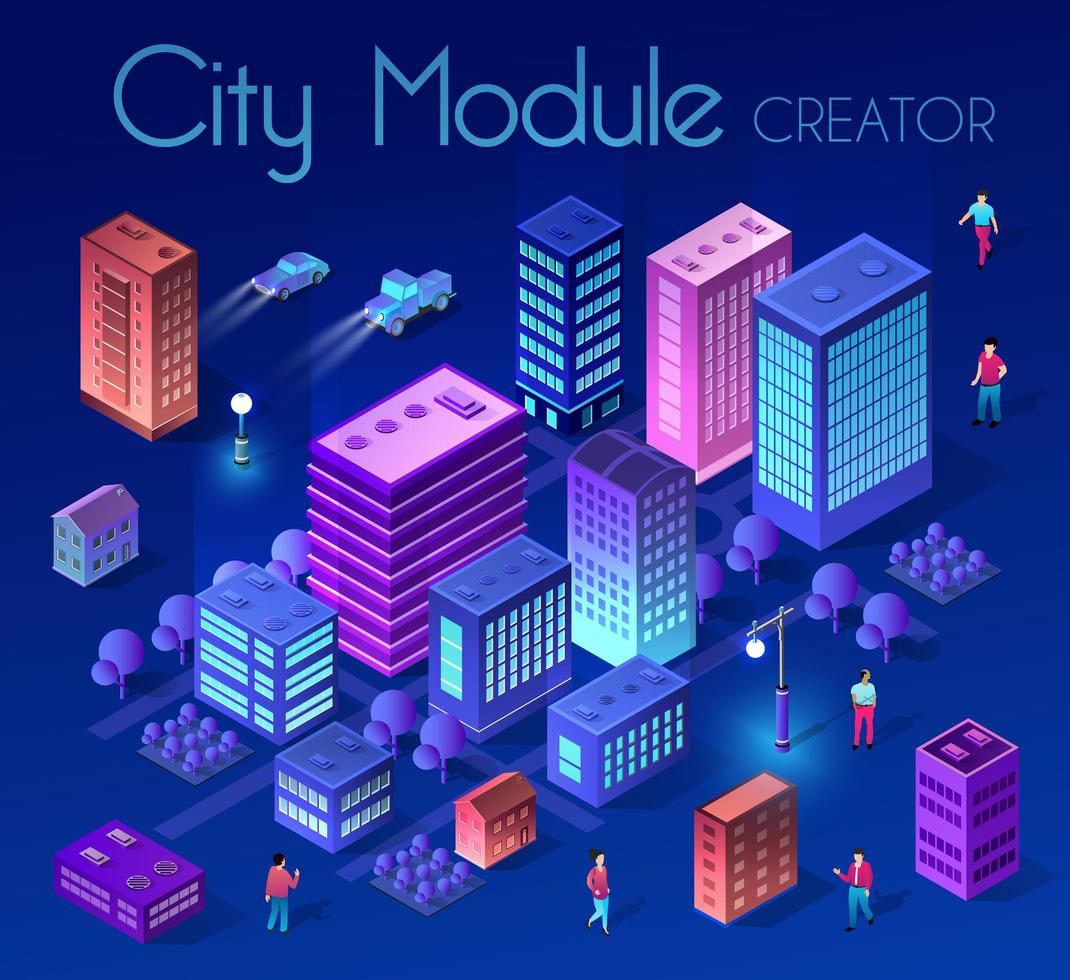 Ultraviolet Isometric City set 3d illustration module vector