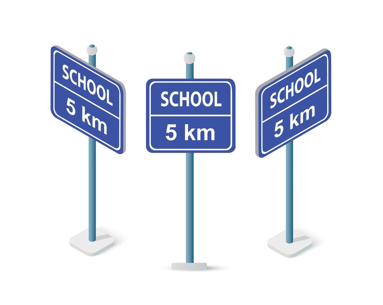 Road signs isometric set street object for highway information traffic direction transportation. Infographic icon for business message symbol concept vector illustration.