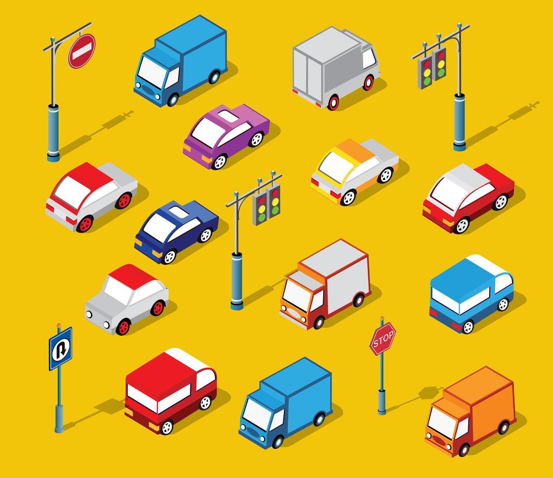 The isometric semaphore streetlight set with 3d illustration vector