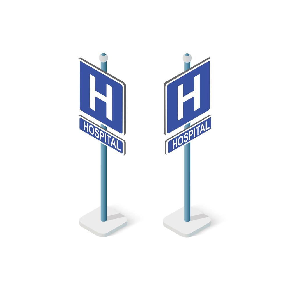 Road signs isometric set street object for highway information traffic direction transportation. vector