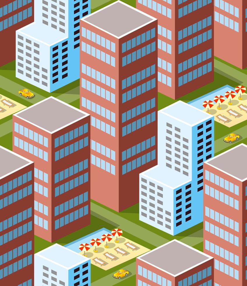 Urban isometric area with . Seamless urban repeating pattern 3d illustration vector