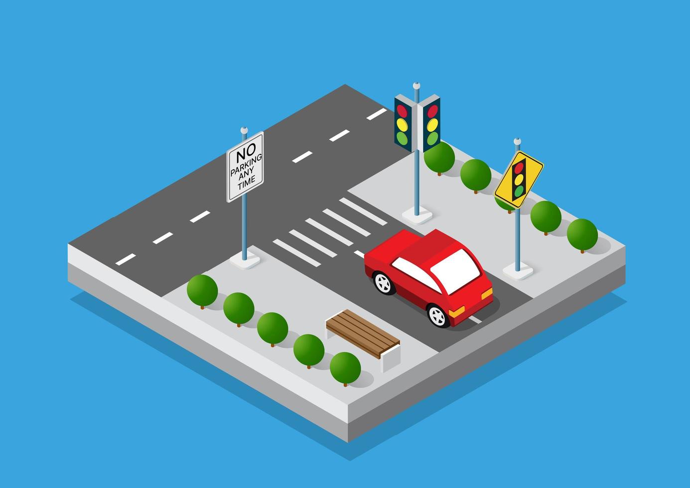 Isometric set cars and trucks transport infrastructure of the town vector