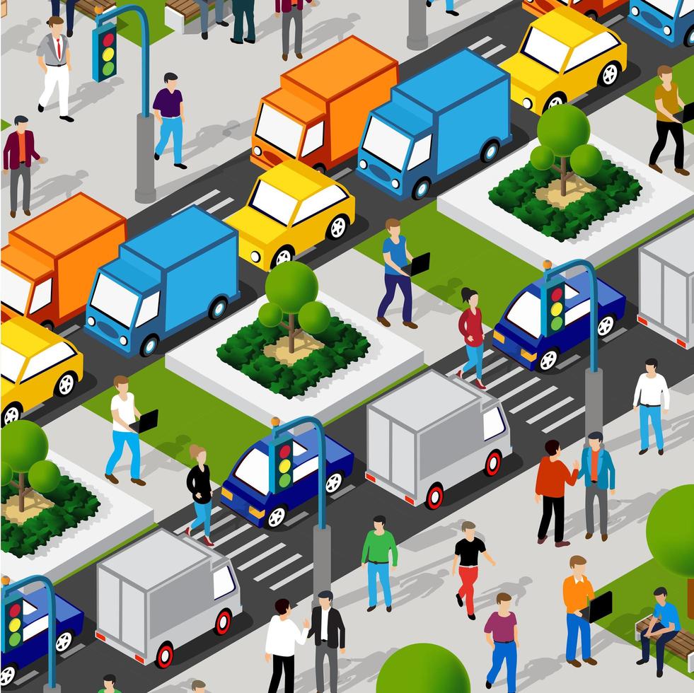 Isometric Street crossroads 3D illustration of the city vector