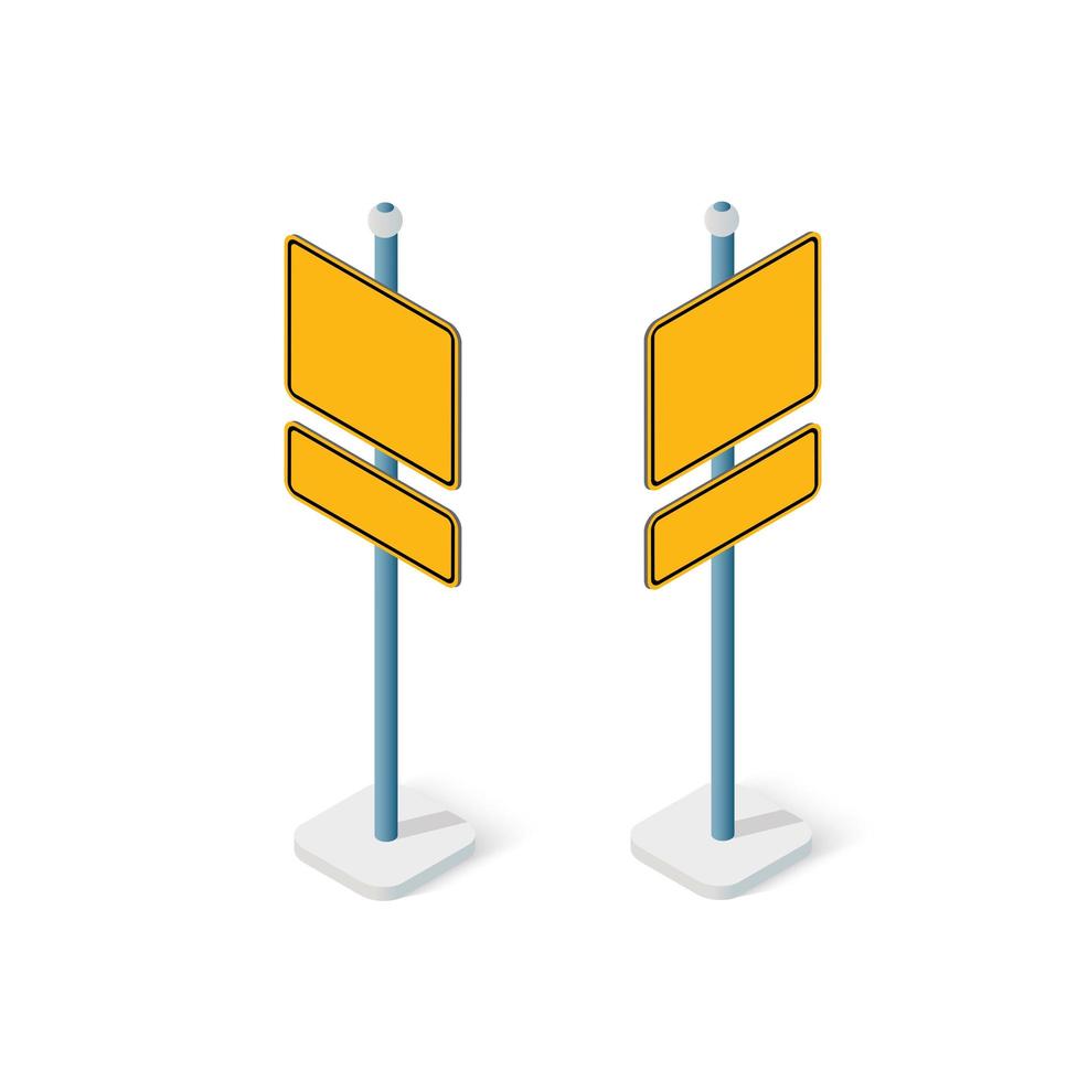 Road signs isometric set street object for highway information traffic direction transportation. vector