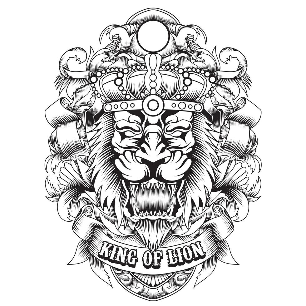 rey de león ilustración en estilo blanco y negro vector