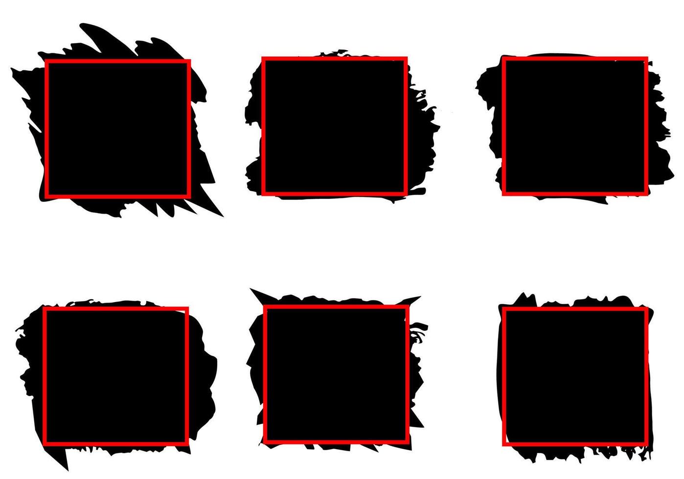 Grunge backgrounds set. Brush black paint ink stroke over square frame. Vector illustration