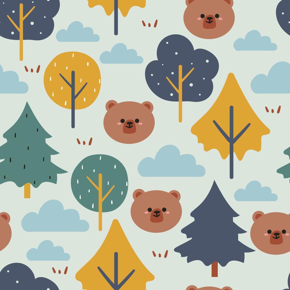 seamless pattern hand drawing cartoon bear and plant. animal drawing for fabric print, textile, gift wrap paper vector