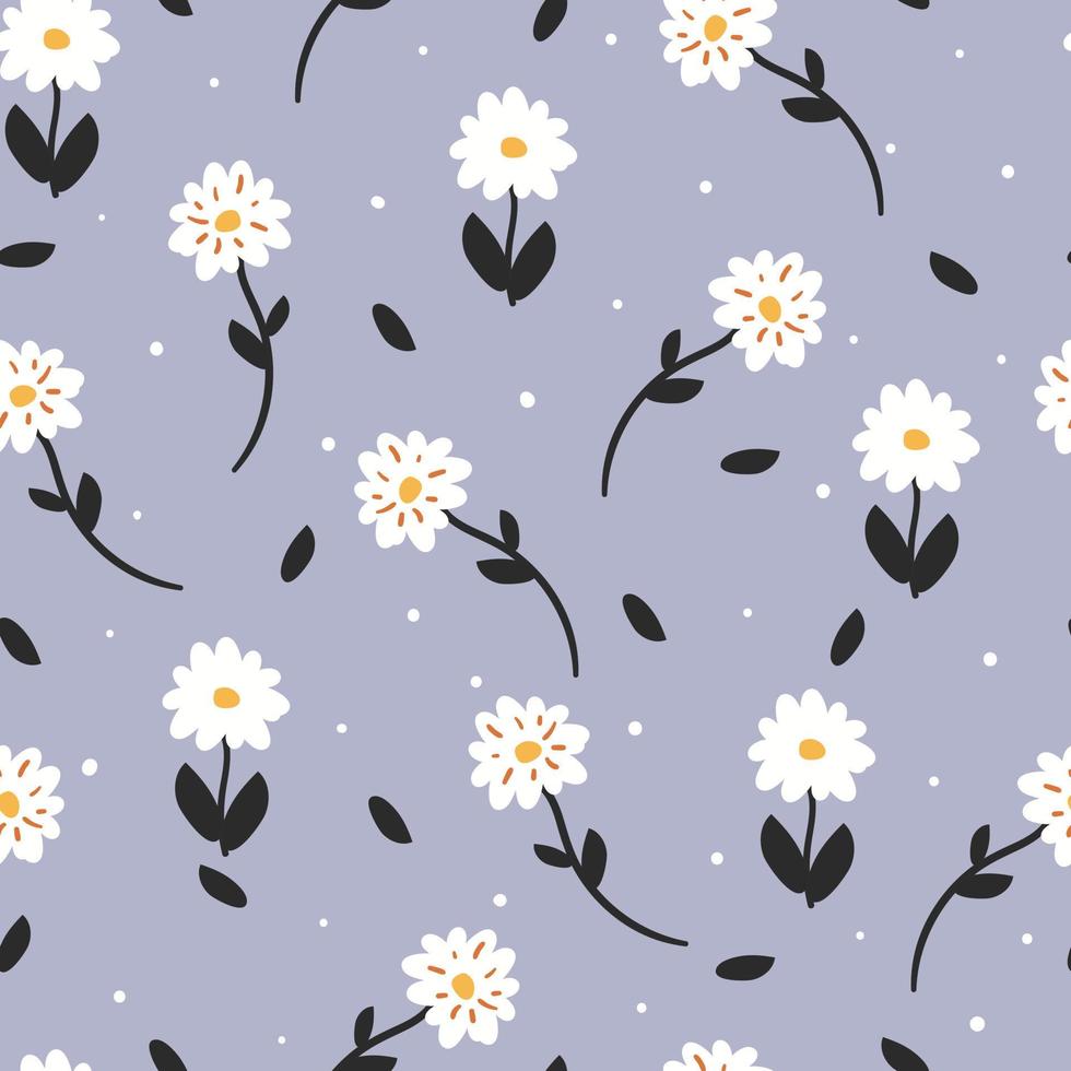seamless pattern hand drawing cartoon flower and leaves. plant drawing for fabric print, textile, gift wrap paper vector