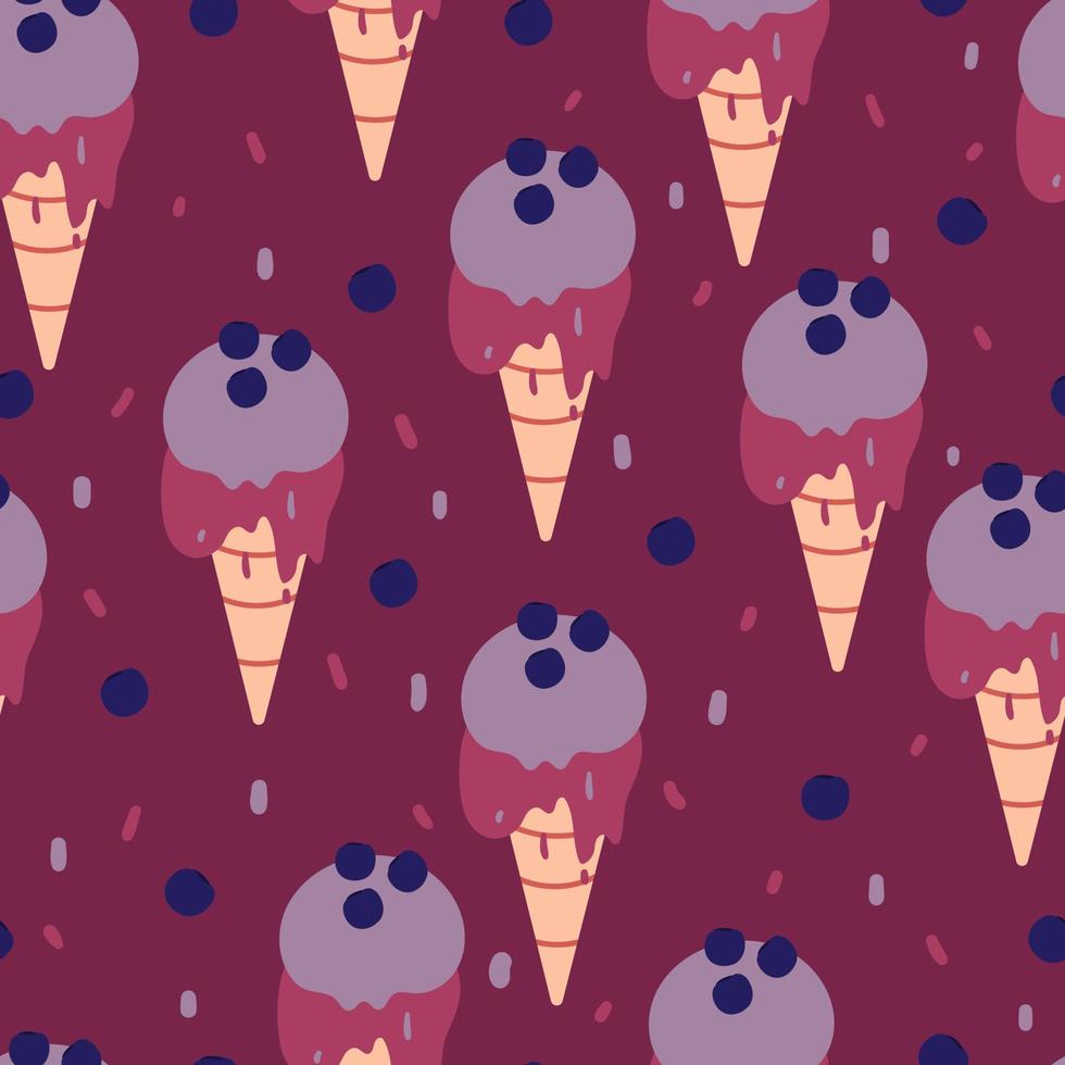 Helado de dibujos animados dibujo a mano de patrones sin fisuras. fondo de comida para estampado de tela, textil, papel de regalo vector