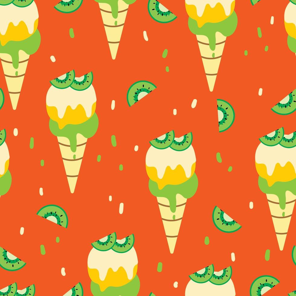 seamless pattern hand drawing cartoon ice cream and fruit. dessert drawing for fabric print, textile, gift wrap paper vector
