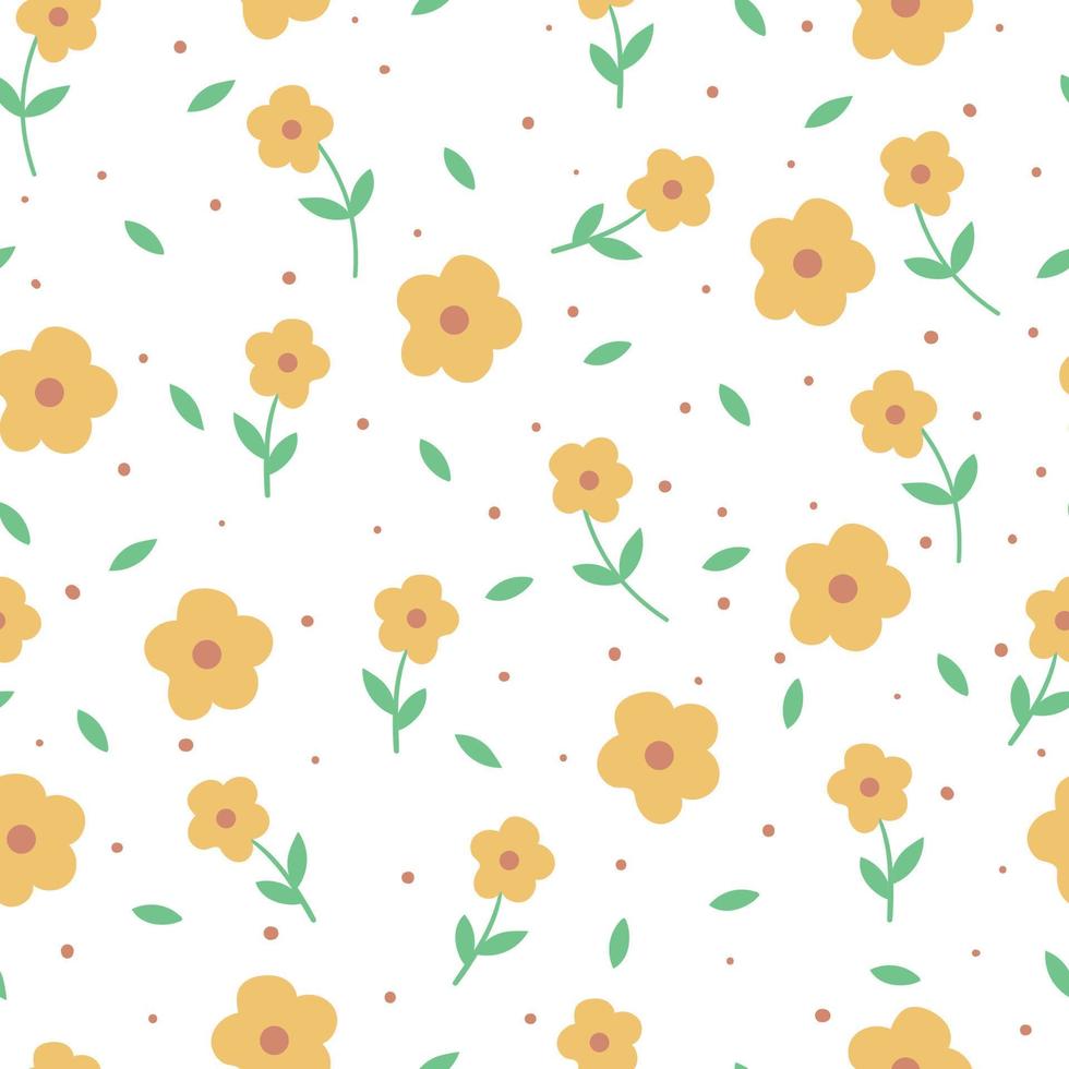 seamless pattern hand drawing cartoon flower and leaves. plant drawing for fabric print, textile, gift wrap paper vector