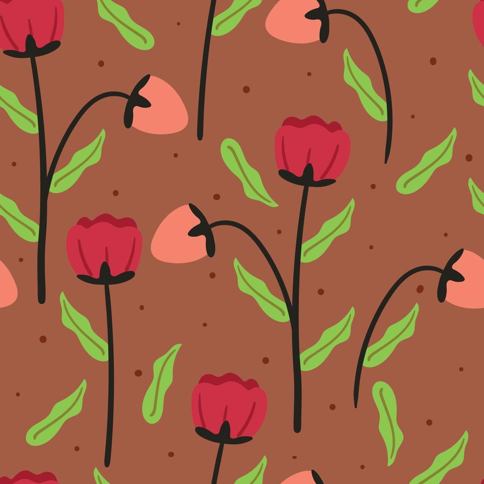 seamless pattern hand drawing cartoon flower and leaves. plant drawing for fabric print, textile, gift wrap paper vector