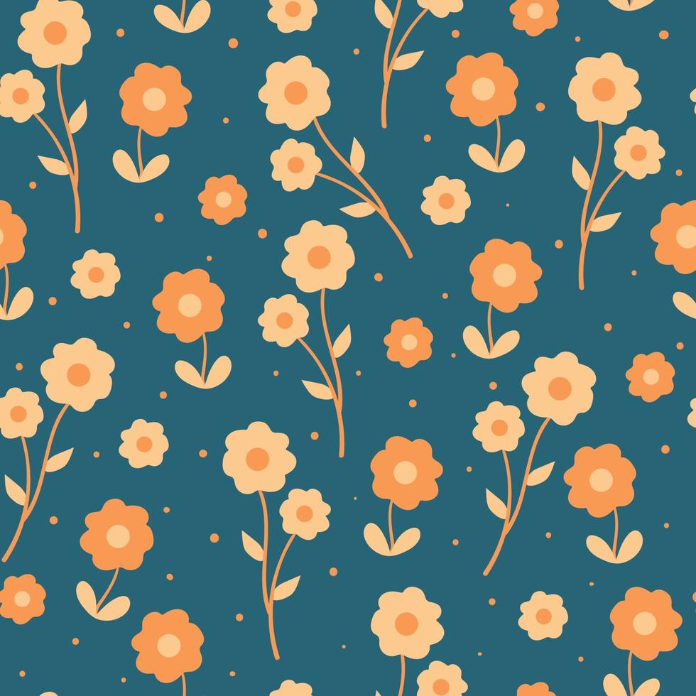 seamless pattern hand drawing cartoon flower and leaves. plant drawing for fabric print, textile, gift wrap paper vector