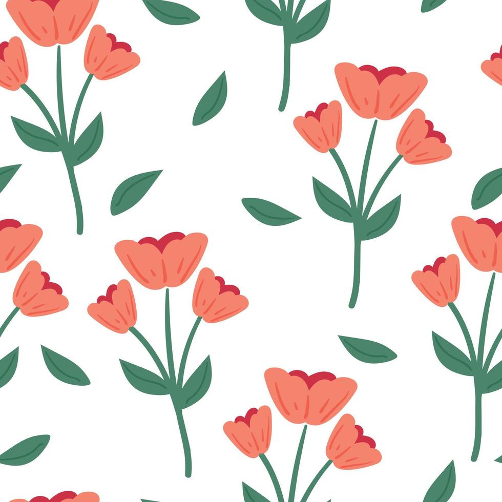 seamless pattern hand drawing cartoon flower and leaves. plant drawing for fabric print, textile, gift wrap paper vector