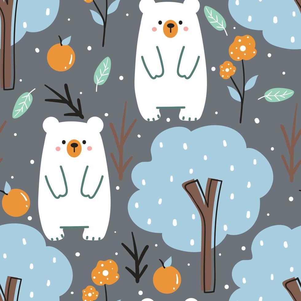 seamless pattern hand drawing cartoon bear and plant. animal drawing for fabric print, textile, gift wrap paper vector