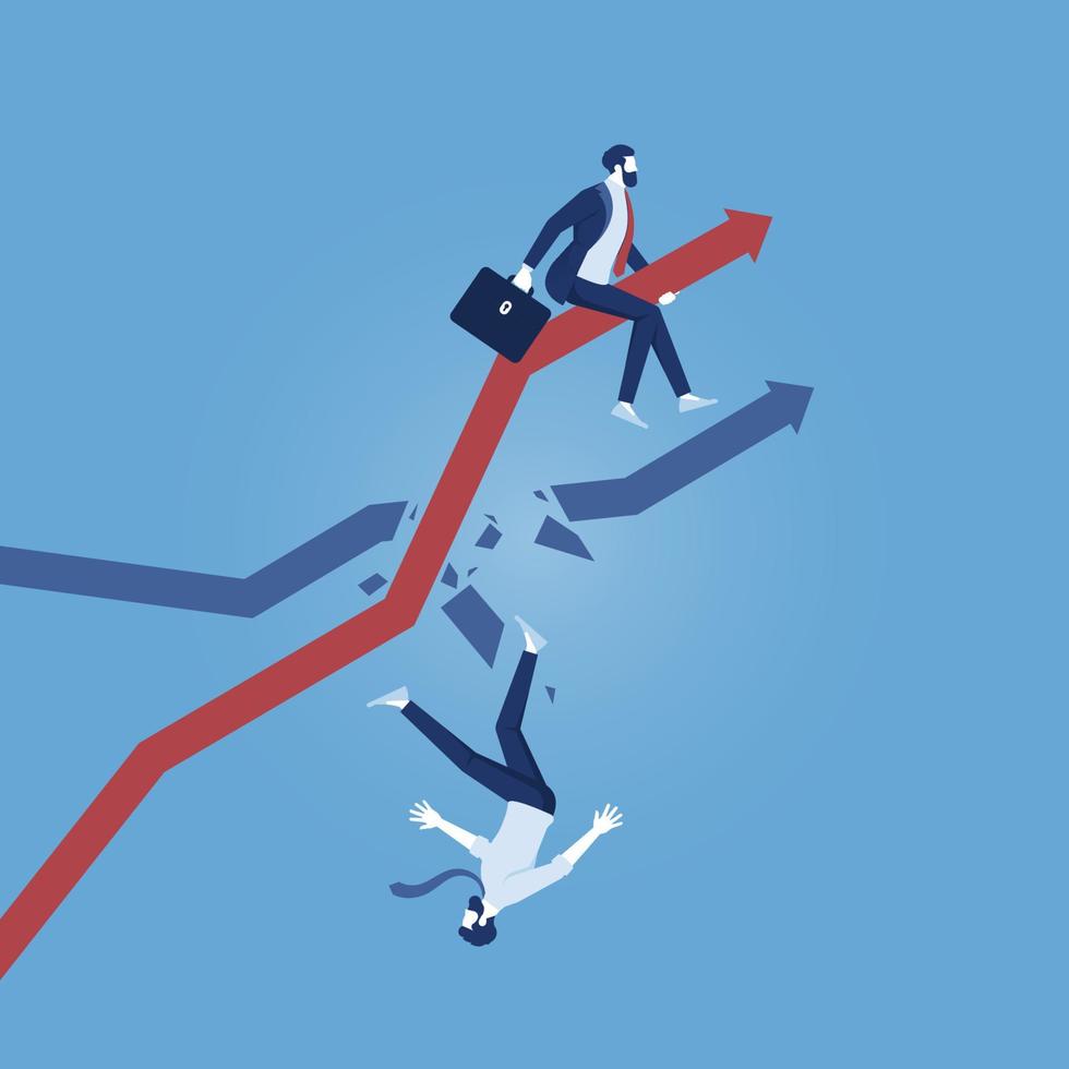Businessman riding arrow chart pierces the laptop screen, graph for successful mission, incredible financial growth, business growth and success concept vector