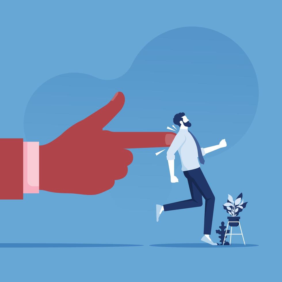 Mentoring, pushing force to move forward and makes him do something. Giant hand of leader pushing businessman, Business motivation concept vector