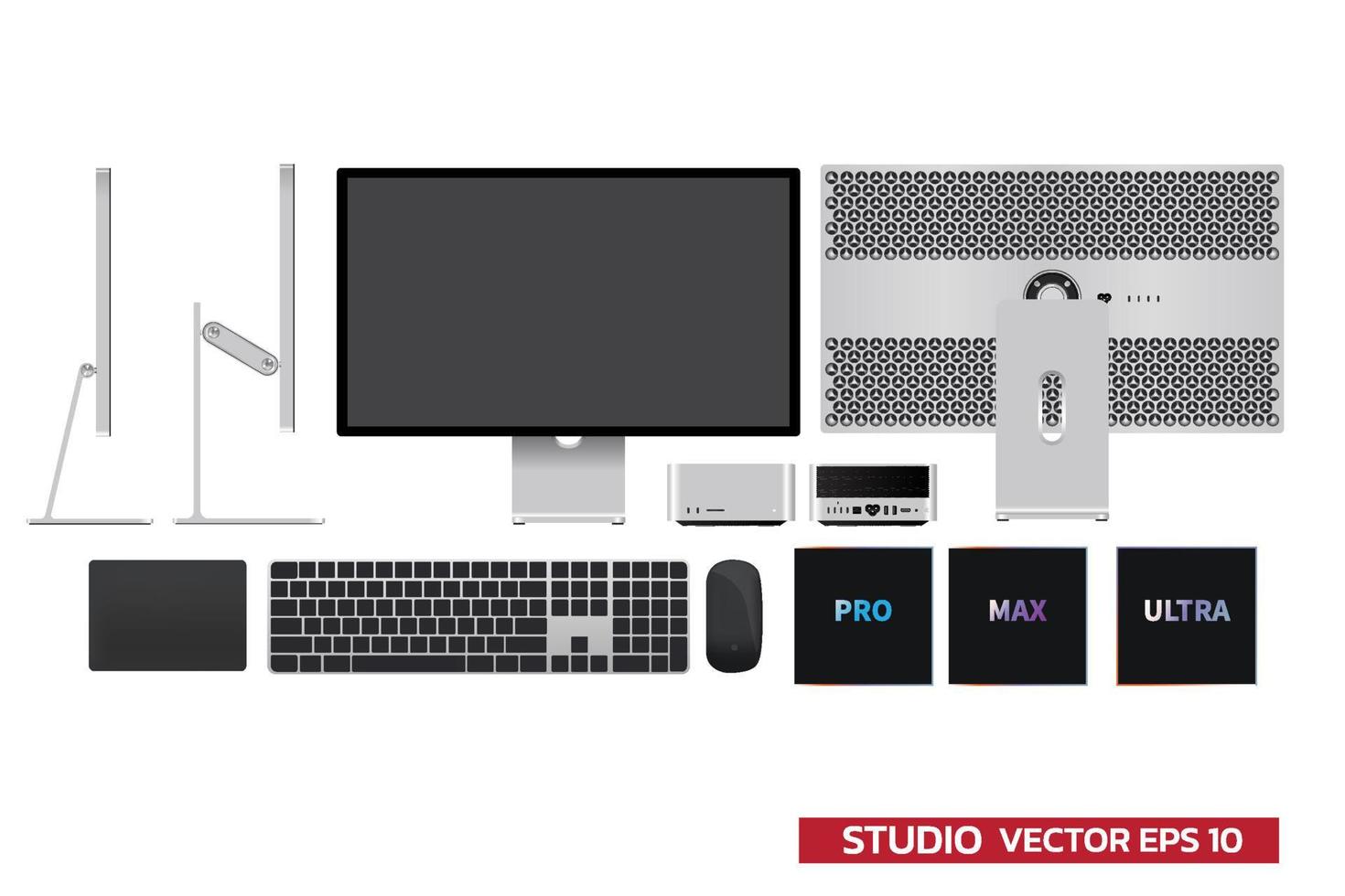 maqueta de monitor de pantalla con accesorios ilustración vectorial realista para gráfico de maqueta en blanco vector