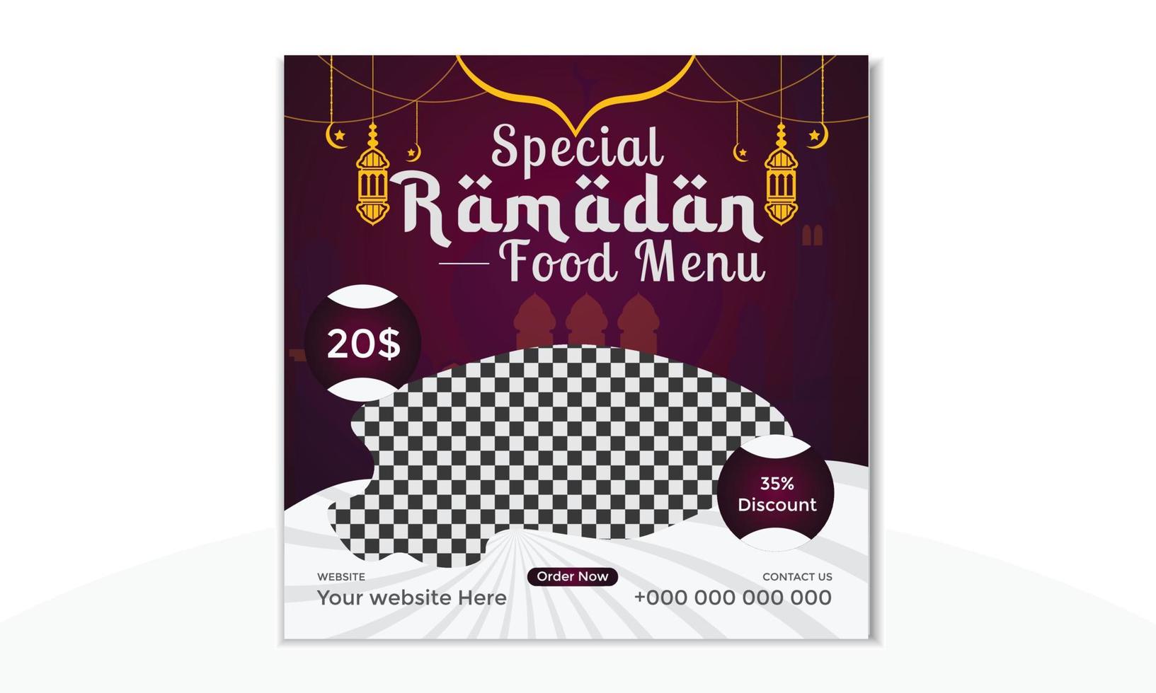 Special Ramadan Food Menu Social Media Vector Template Design