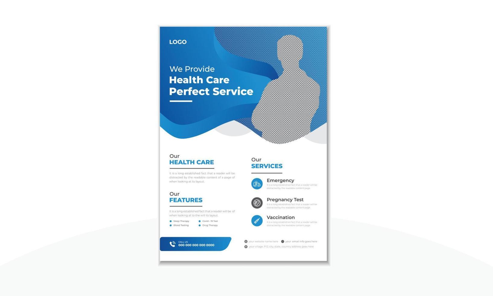 Healthcare flyer design template, Medical business promotional flyer or brochure cover design template. vector