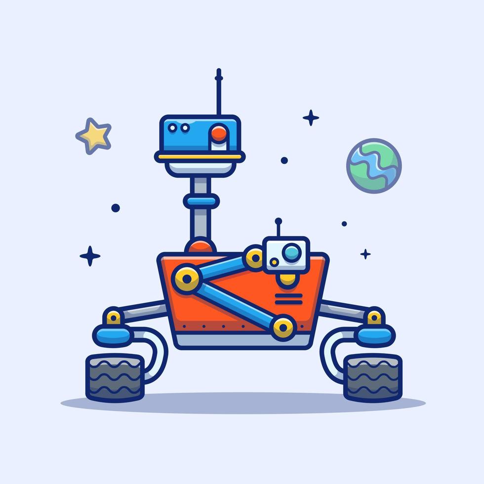 robot en la ilustración de icono de vector de dibujos animados de espacio. ciencia tecnología icono concepto aislado vector premium. estilo de dibujos animados plana.