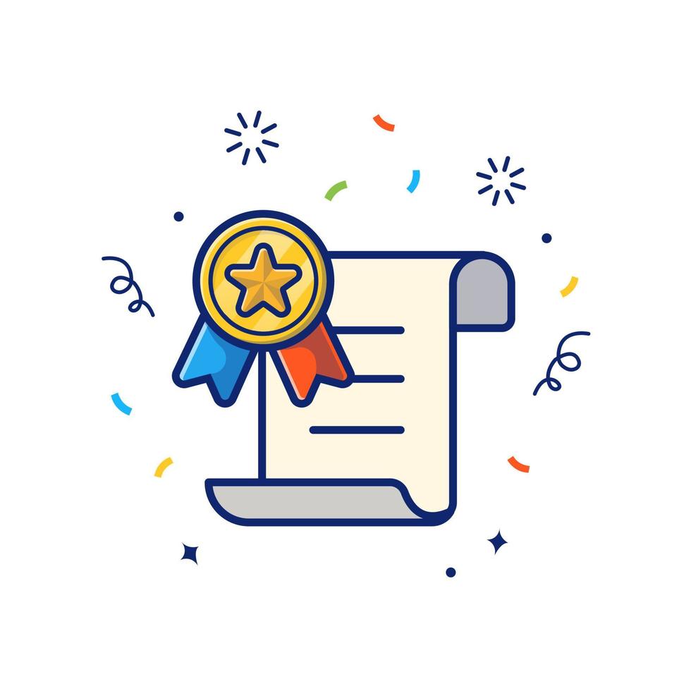 certificado con ilustración de icono de vector de dibujos animados de insignia. educación objeto icono concepto aislado premium vector. estilo de dibujos animados plana