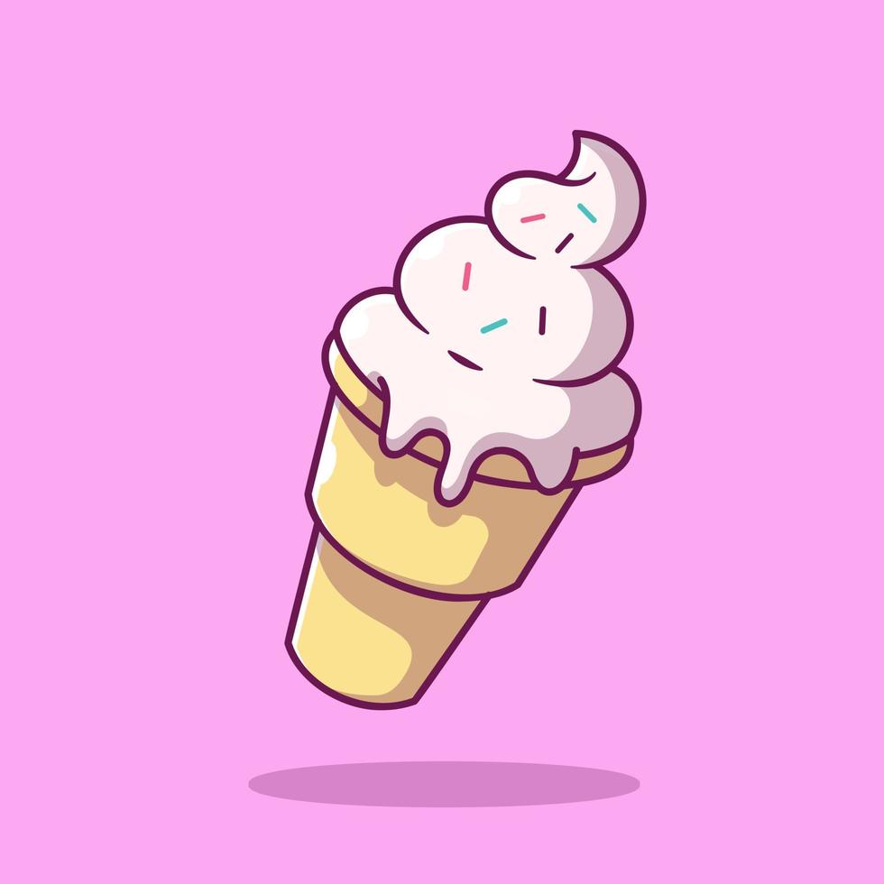 Ilustración de icono de vector de dibujos animados de cono de helado. concepto de icono de comida y bebida vector premium aislado. estilo de dibujos animados plana