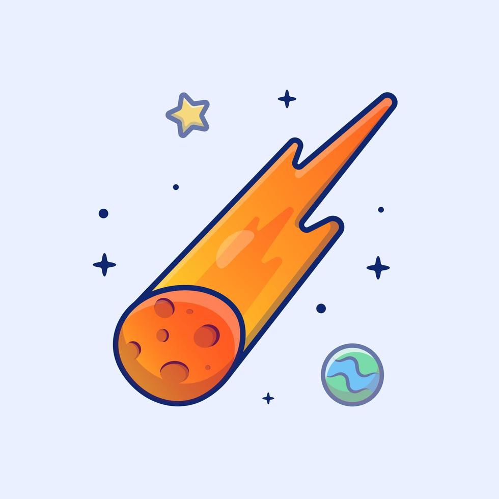 meteorito cayendo en la ilustración de icono de vector de dibujos animados de espacio. ciencia naturaleza concepto aislado vector premium. estilo de dibujos animados plana