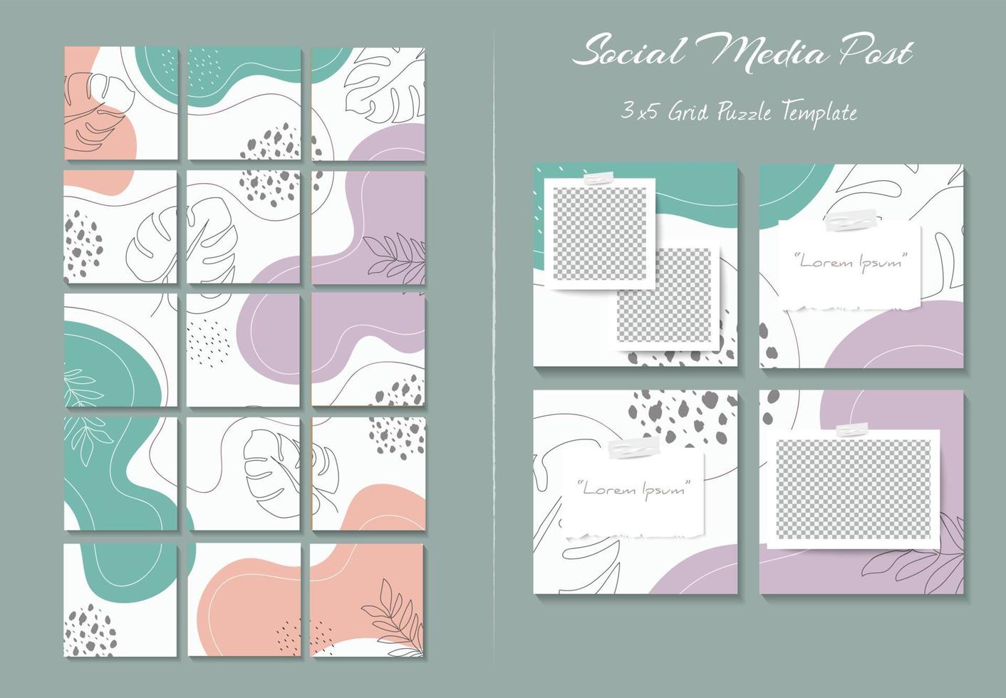 Social media feed post template in grid puzzle style with organic shape background vector