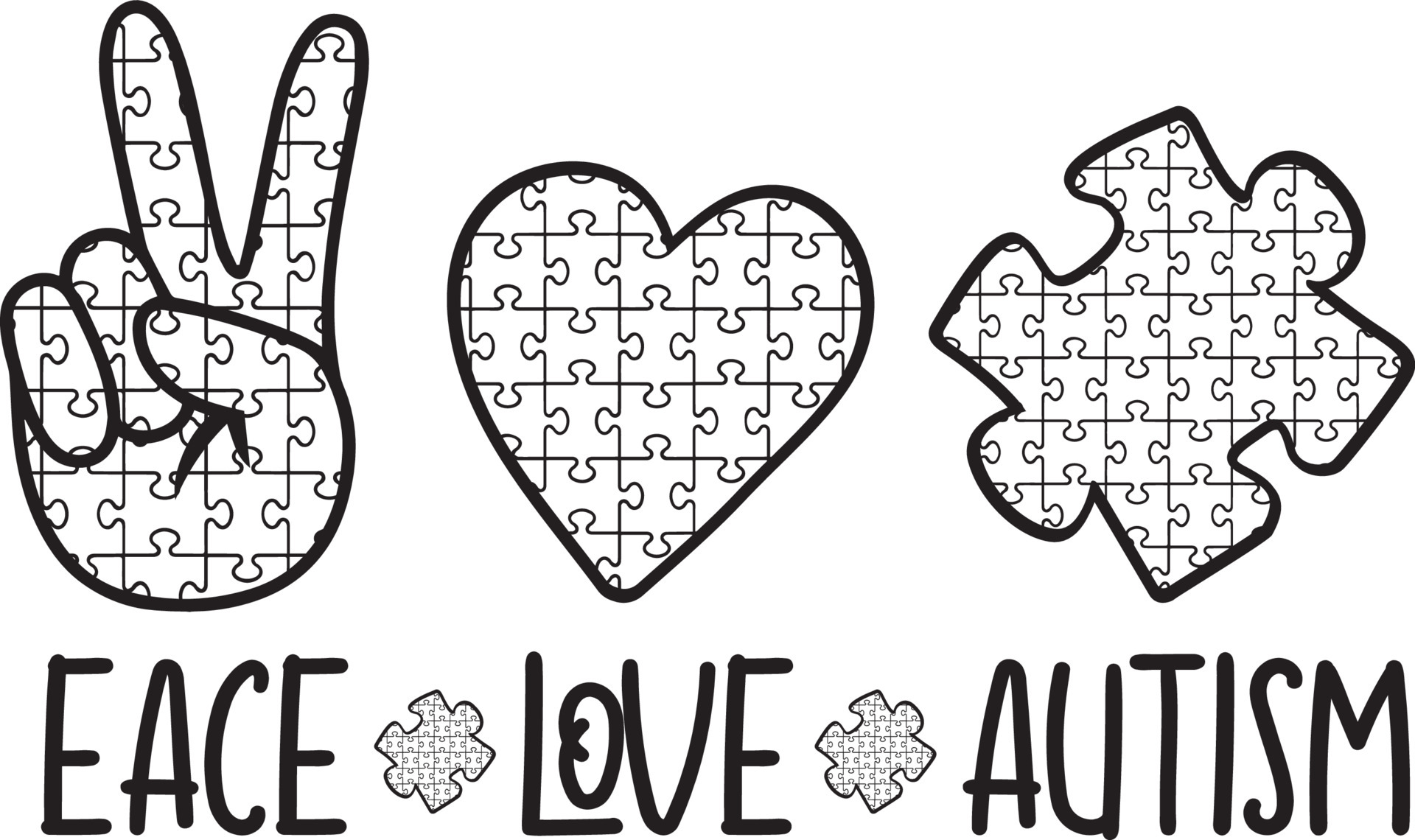 Autism Coloring Page - Peace Love Autism File Vector 