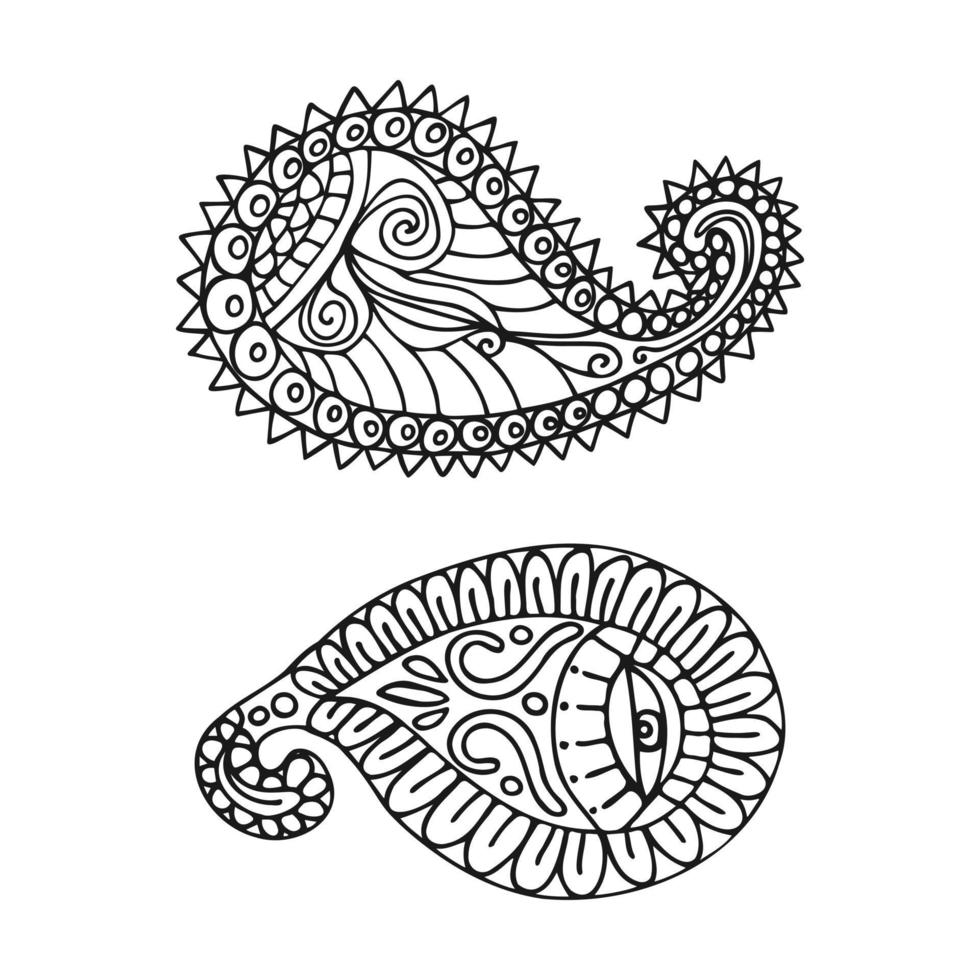 Hand drawn paisley pattern elements isolated on white background. Mehndi drawing. Sketch paisley pattern. Doodle style. Oriental motif. Black and white. vector