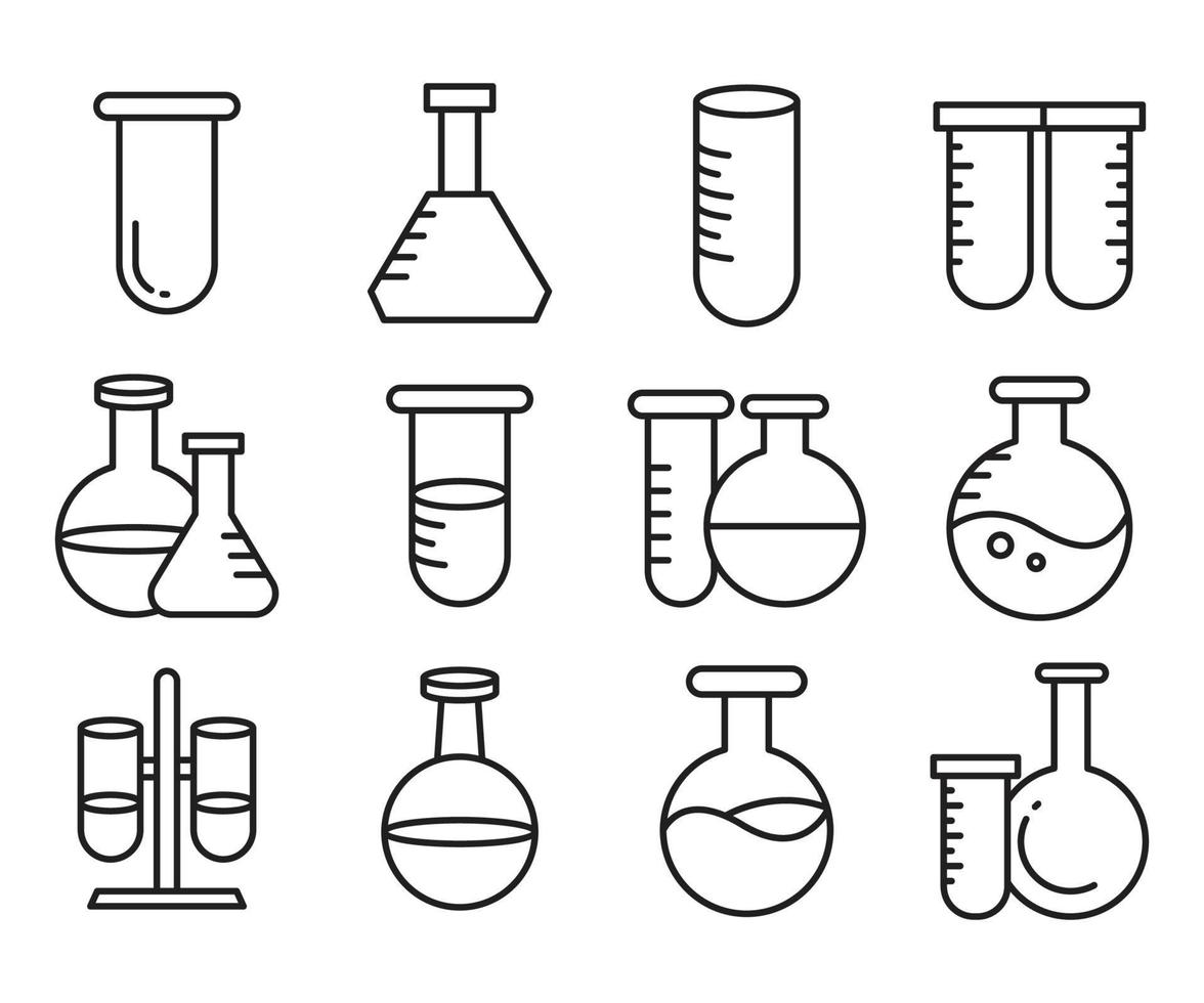 Ilustración de vector de iconos de matraz y tubo de laboratorio