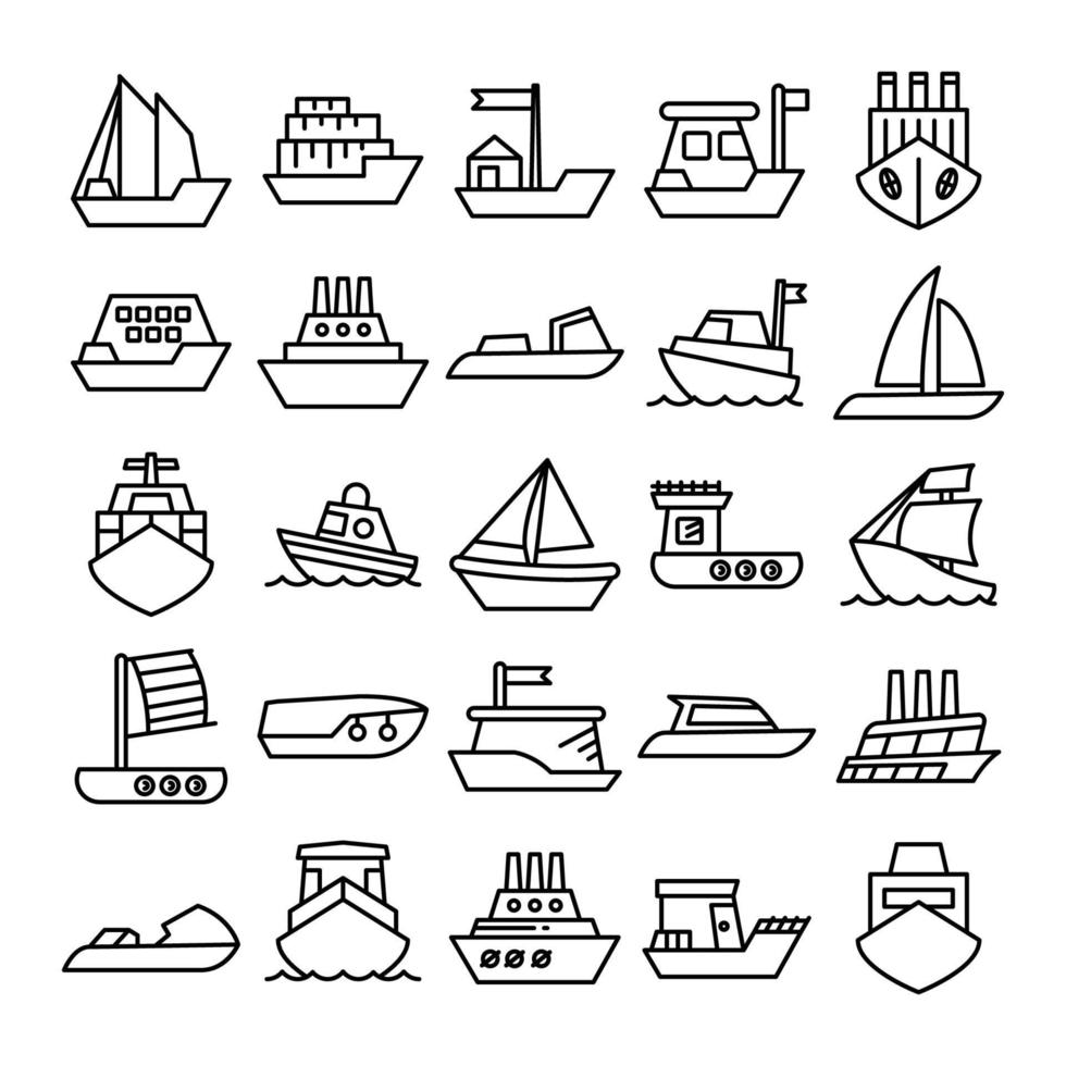 conjunto de iconos de línea de barco vector