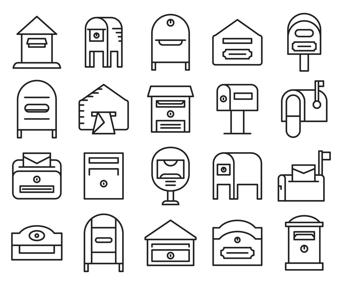 mailbox line icons set vector