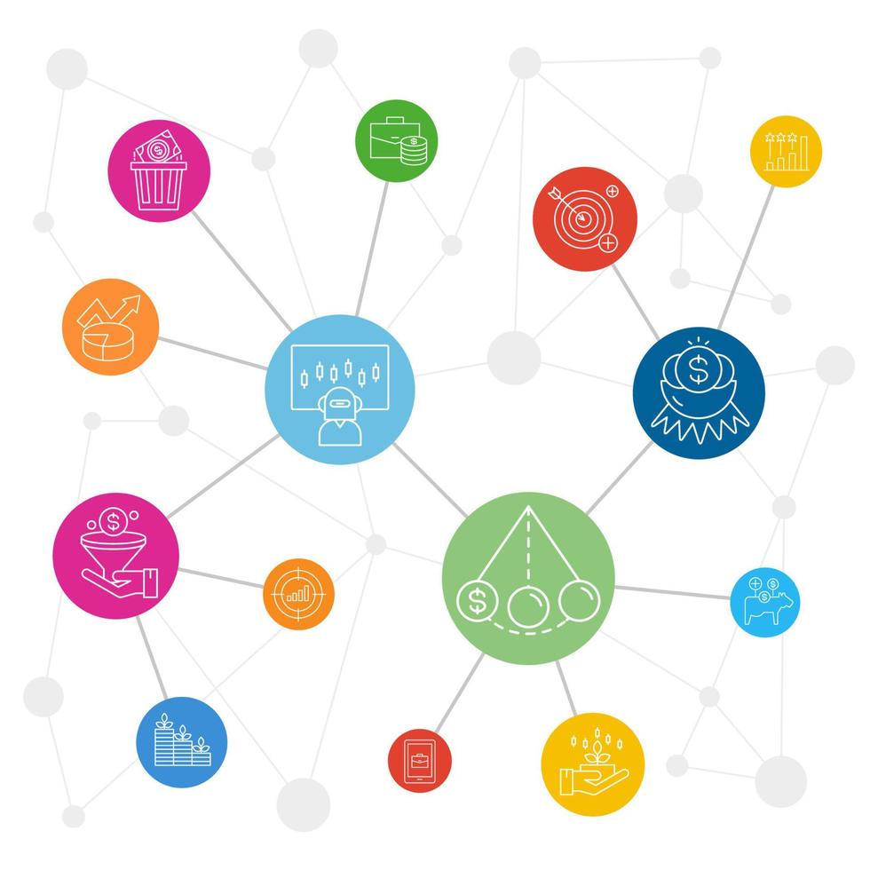 diagrama de red de concepto financiero y de inversión vector