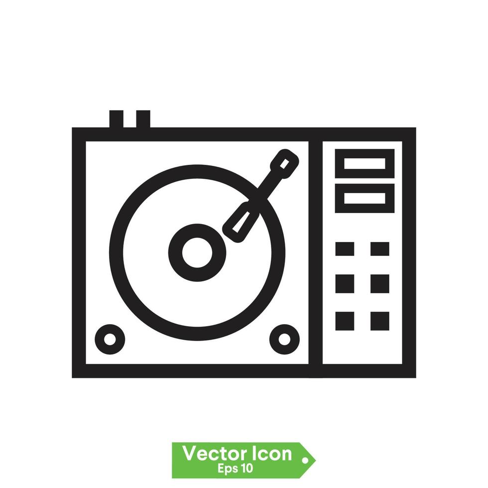 control remoto de dj de línea gris para reproducir y mezclar icono de música aislado en fondo blanco. Mesa de mezclas para dj completa con reproductor de vinilos y mando a distancia. vector. vector